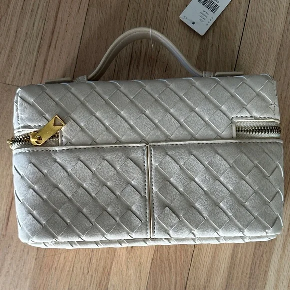 NWT Anthropologie Woven Top Handle Elegant Cream Handbag - Picture 6 of 10